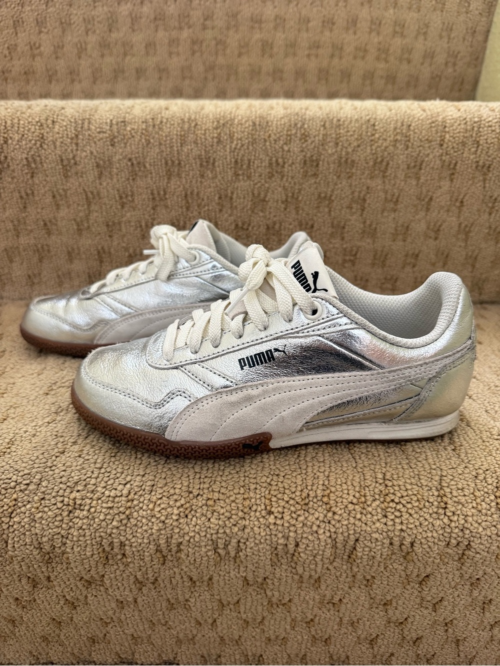 Puma Silver Metallic Sneaker with White Formstrip and Gum Sole
